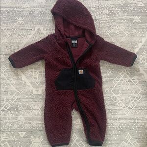 Carhartt Cozy Maroon Hooded Kids One Piece 6 months